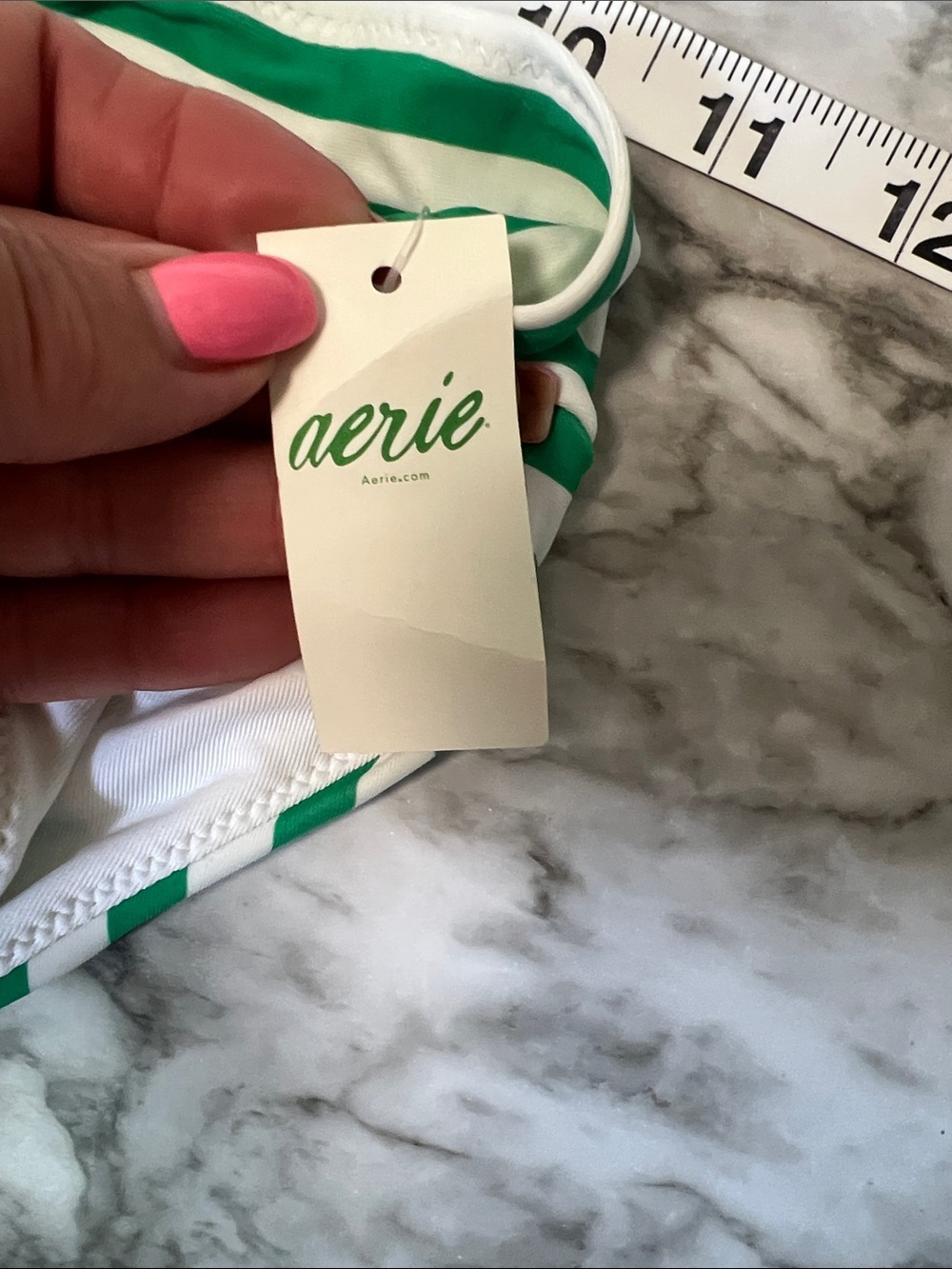 aerie Green and White Striped Bikini Bottoms with Front Knot - Picture 2 of 6